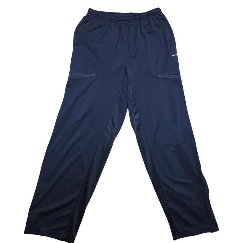 Nike Mens Navy Blue Mesh Track Pants Large Reflective Logo Athletic Joggers